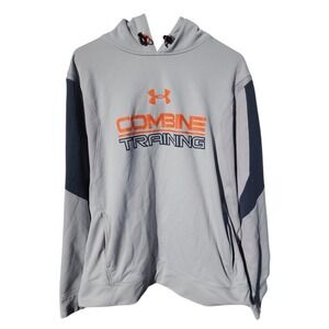Under Armour Combine Training Hoodie Mens Gray Orange Logo Long Sleeve Pullover‎